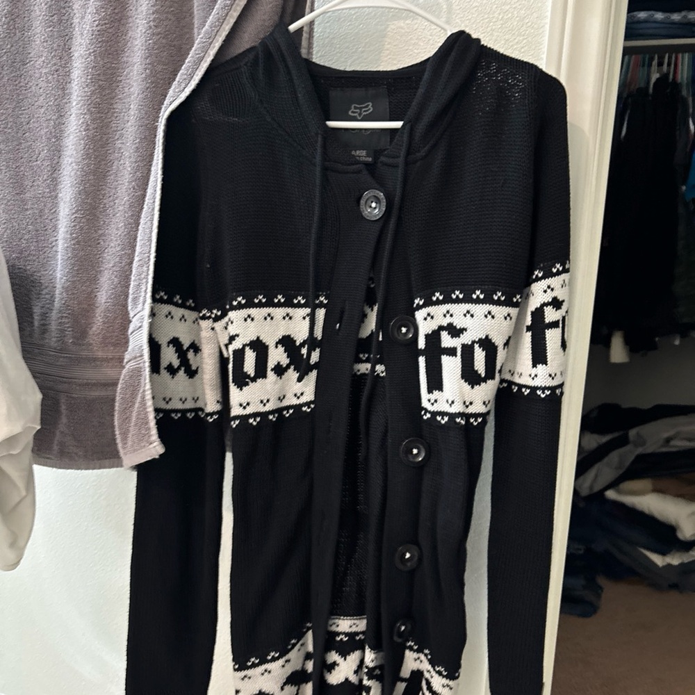 Fox Black and White Button-Front Knit Cardigan